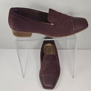 Clarks Collection Loafers Womens 9M Burgundy Suede Leather Cap Toe 26163829